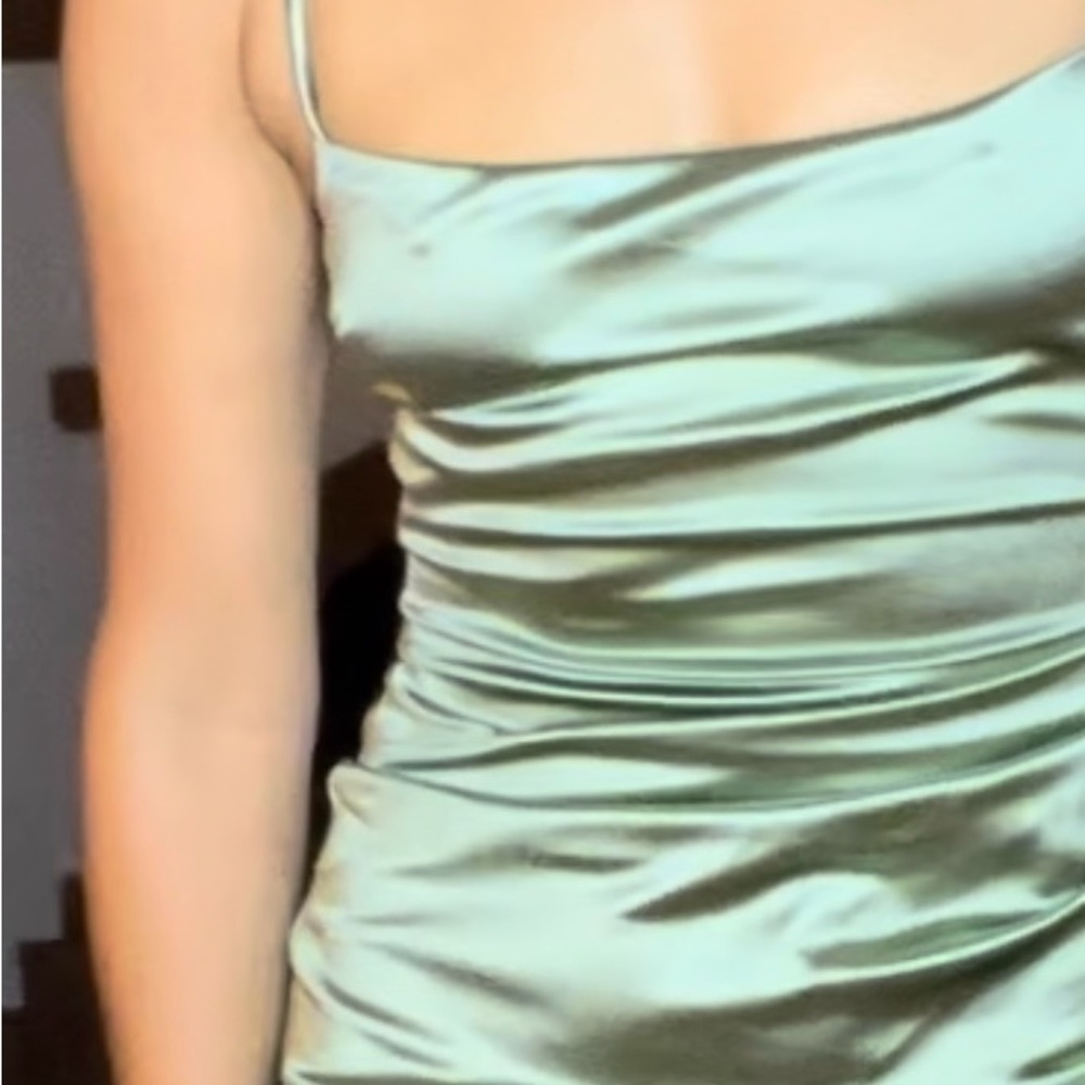 Sage green satin mini dress
